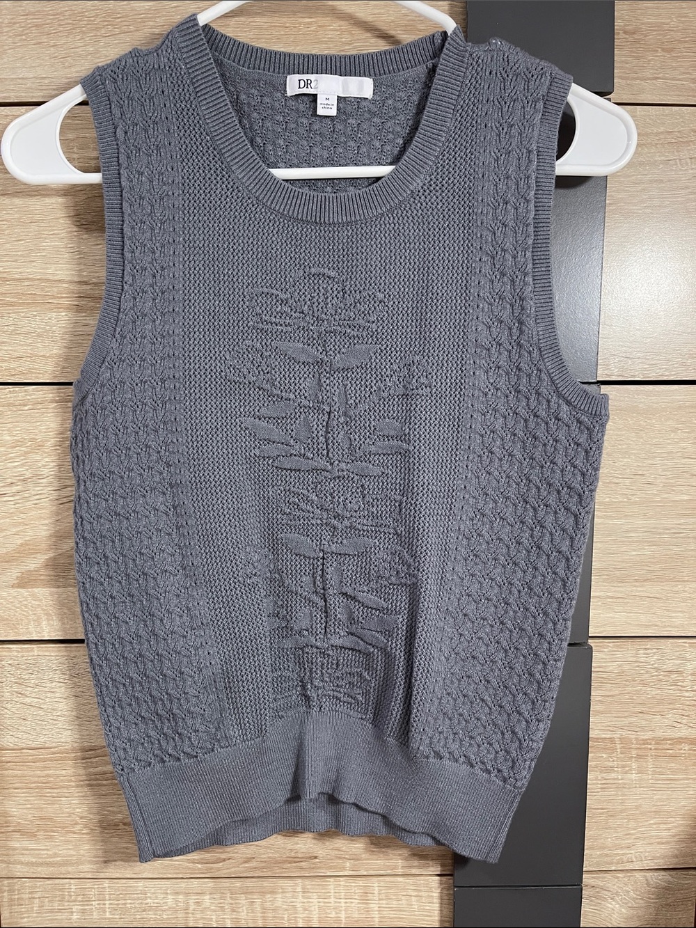 DR2 Slate Gray Cable-Knit Sleeveless Crew Neck Sweater Vest